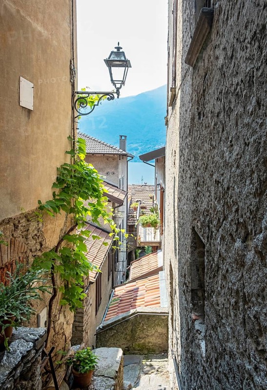 Narrow street, Corenno Plinio, Lake Como, Lago di Como, Italy