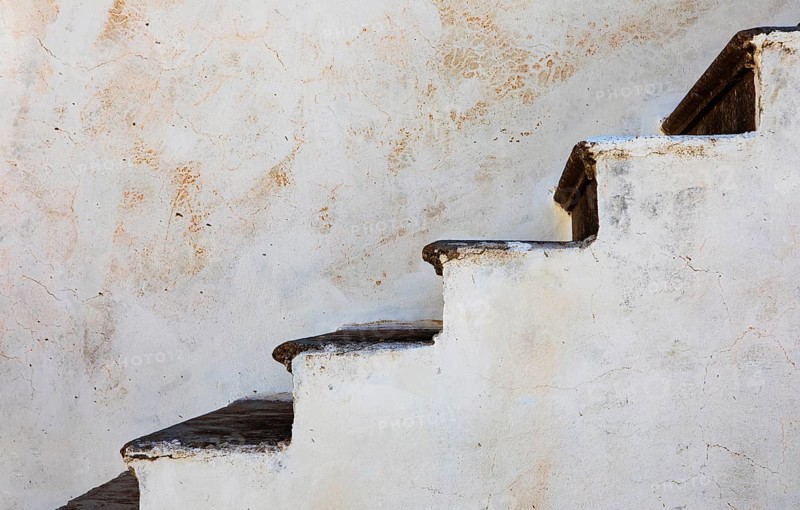 White staircase by a house wall, Kissamos, West Crete, Crete, Greece