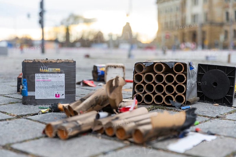 As every year, the Dresden city cleaning service had to remove several tonnes of rubbish from the Silversterböllerei, Dresden, Saxony, Germany