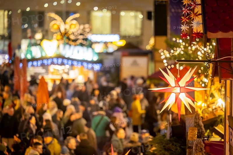 The Dresden Striezelmarkt is a Christmas market in Dresden. It has been held in Advent since 1434, usually on the Altmarkt square, and attracts an average of around two million visitors every year. It is the oldest certified Christmas market in Germany. Herrnhut poinsettias. Dresden, Saxony, Germany