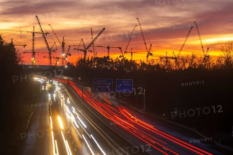 ESMC construction site of the new chip factory on the A4 in the evening, Dresden, Saxony, Germany