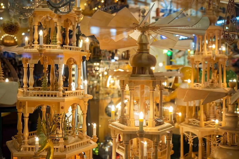 Dresden's Striezel Market has been held mostly on the Altmarkt since 1434 during Advent and attracts an average of around two million visitors a year. It is the oldest Christmas market in Germany, confirmed by a certificate. Huge traditional wooden pyramids from the Ore Mountains are also offered, Dresden, Saxony, Germany