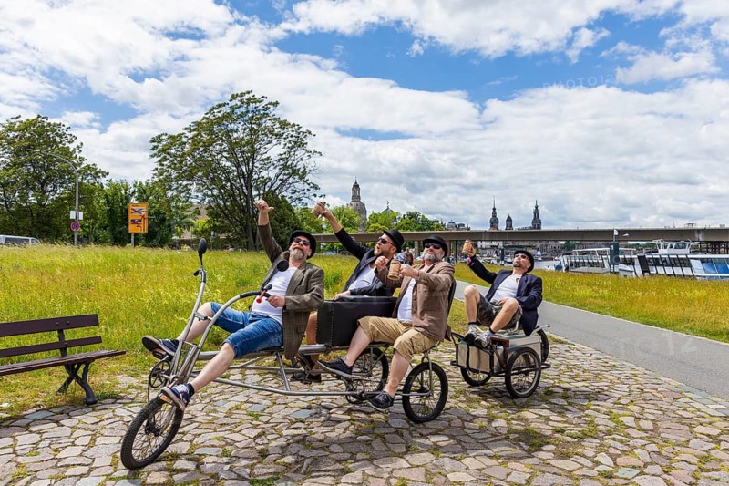 Ascension Day. Groups of men are out and about in Dresden, Dresden, Saxony, Germany, sometimes with very fantastic companions and always with enough beer