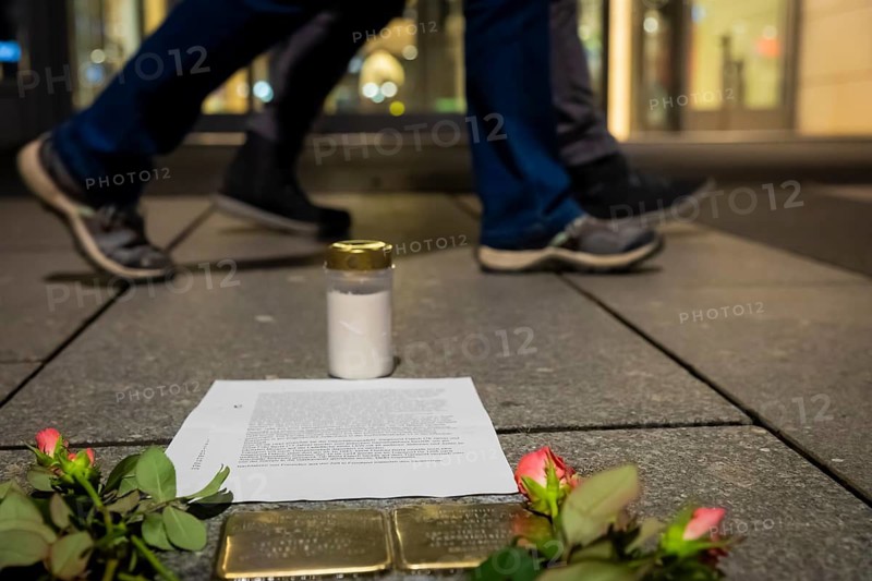 Stolpersteine in the city centre of Dresden commemorate the fates of Jewish Dresdeners during the 3rd Reich. Siegmund Salomon Flasch and his woman Berta Flasch, both murdered, Dresden, Saxony, Germany