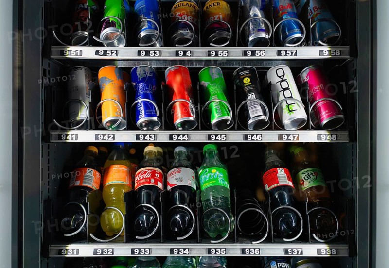 Vending machine for soda, soft drinks, sugary, bottles and cans, Fanta, Coca-Cola, Sprite, Red Bull, Energy Drinks, Stuttgart, Baden-Württemberg, Germany