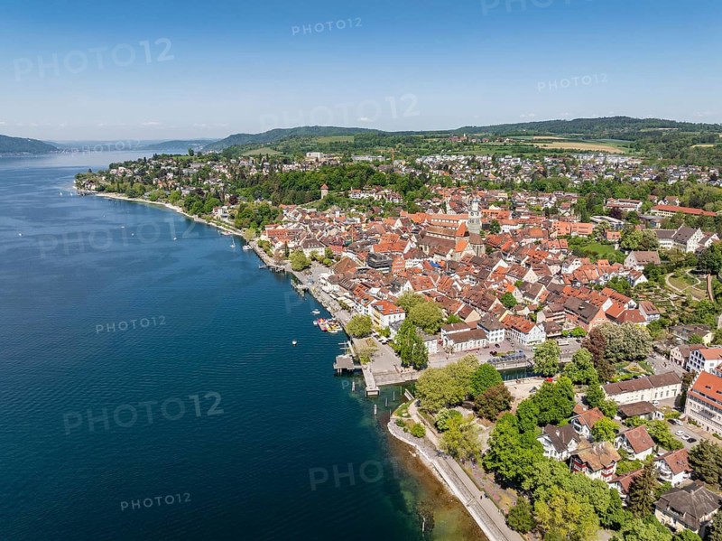 Aerial view of Überlingen on Lake Constance with the historic old town and the lakeside promenade, promenade, Lake Constance district, Baden-Württemberg, Germany