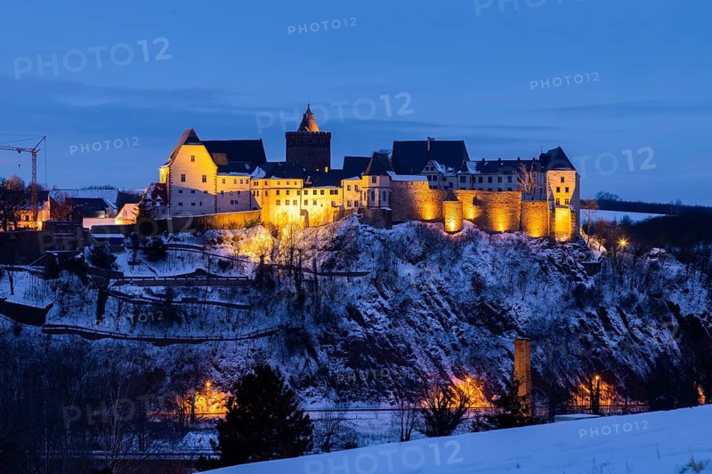 Mildenstein Castle at the blue hour in winter