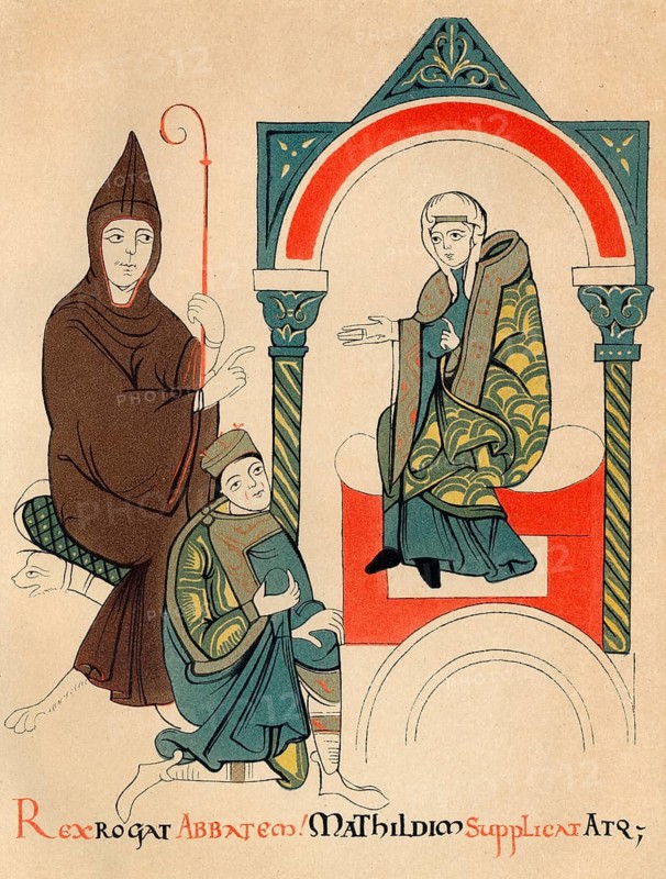 Emperor Henry IV asking Matilda of Tuscany and Abbot Hugo of Cluny for mediation, Walk to Canossa, King of the Germans and King of the Romans and Holy Roman Emperor, Facsimile