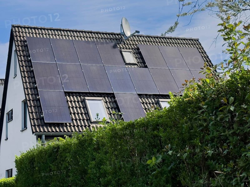 Single-family house with solar system on the roof in Essen, Germany