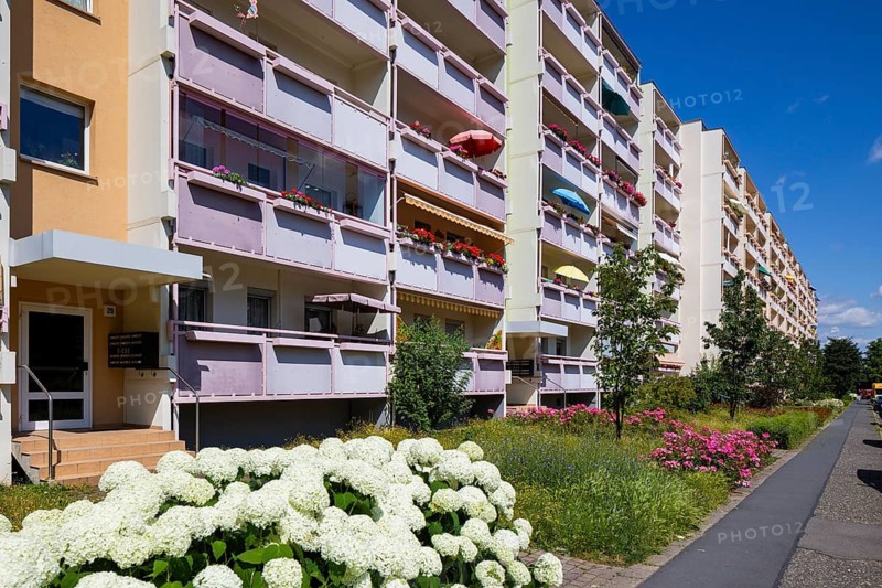 South of the Bismarck Column, a new development area was built in the 1980s, mostly known as the Räcknitzhöhe development area or Südhöhe development area, constructed from prefabricated slab buildings of the type WBS 70 1440. Centrally located is a view axis formed by Ludwig-Renn-Allee, which directly guides the view of the Bismarck Column from Südhöhe
