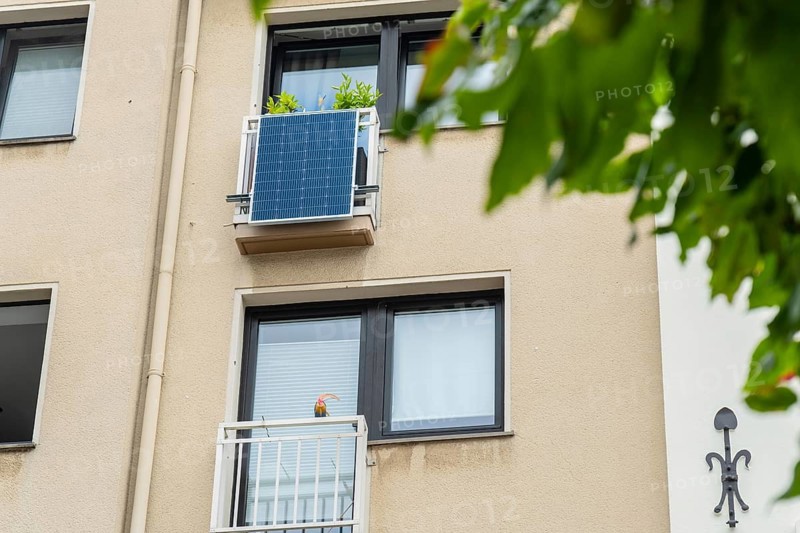 Balcony power station on a balcony of a house in Düsseldorf, Germany
