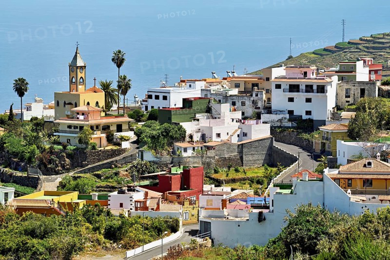 Village view with church, La Guancha, North of Tenerife, Canary Islands, Spain