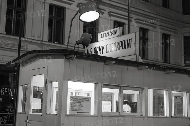 BERLIN, GERMANY - DECEMBER 31, 2018: Border crossing Checkpoint Charlie during the Cold War between East Germany and West Germany