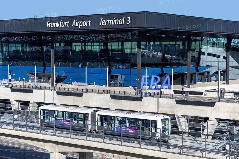 Frankfurt Airport new terminal 3 with SkyLine train in Frankfurt, Germany