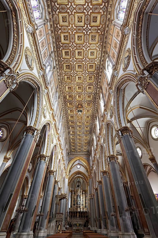 San Domenico Maggiore church, interior with baroque coffered ceiling, historic old town, Naples, Province of Campania, Italy