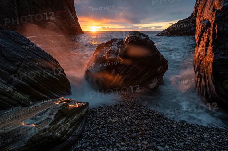 Ocean surf in a rocky bay, Söröya, Norwegian European Sea, Finnmark, Norway, September 2018