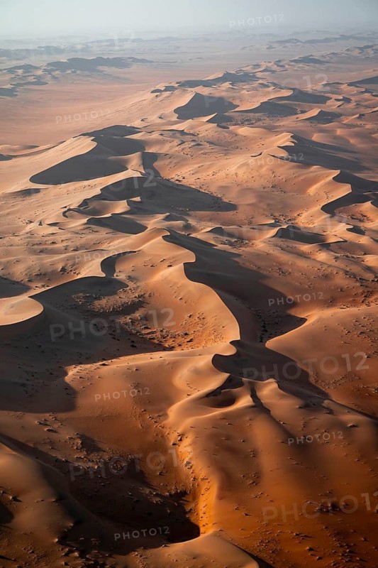 Aerial view, evening mood, red sand dunes of the Namib Desert, Namib Naukluft Park, Namibia