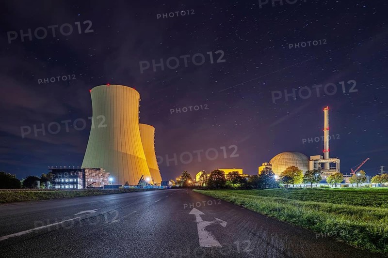 Nuclear power plant night Grohnde Germany