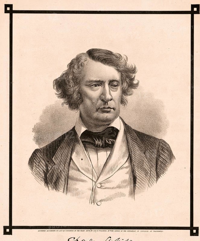 Charles Sumner (born 6 January 1811 in Boston, Massachusetts, died 11 March 1874 in Washington, D.C.) was an American politician. He was a Senator from Massachusetts, an authentic, digitally restored high-resolution reproduction of a 19th-century original, exact date of the image unknown, American history, historical