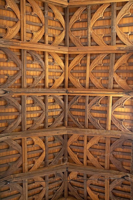 Wooden ceiling, interior view, St Mary's Church, Bibury, The Cotswolds, England, Great Britain