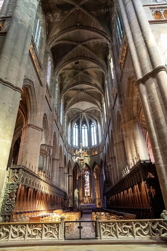 Rodez. Gothic Cathedral of Notre-Dame, the nave and the chancel. Aveyron. Occitanie. France