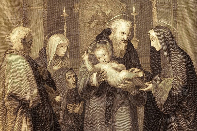 Detail from the painting The Presentation in the Temple of Bartolomeo della Porta, Renaissance, Italian Renaissance, religious painting, sacred art, biblical scene, New Testament, Temple of Jerusalem, in the Temple, Infant Jesus, Mary, Joseph, Simeon, Prophetess Anna, Christianity, Holy Family, devotional image, Christian iconography, piety, high Renaissance, figure composition, oil painting, art history, 16th century, master work, religious illustration, candles, historical illustration 1854