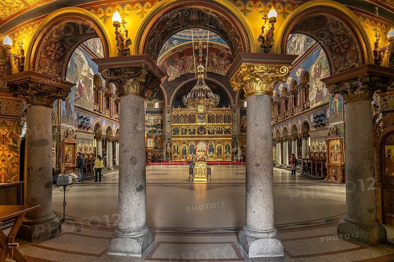 Interior of the Holy Trinity Orthodox Cathedral in Sibiu or Sibiu, Transylvania, Romania