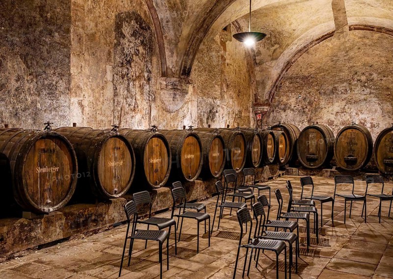 Interior view, wine cellar in Eberbach Abbey, opened on the occasion of the Princely Garden Festival in 2026, Eberbach, Hesse, Germany