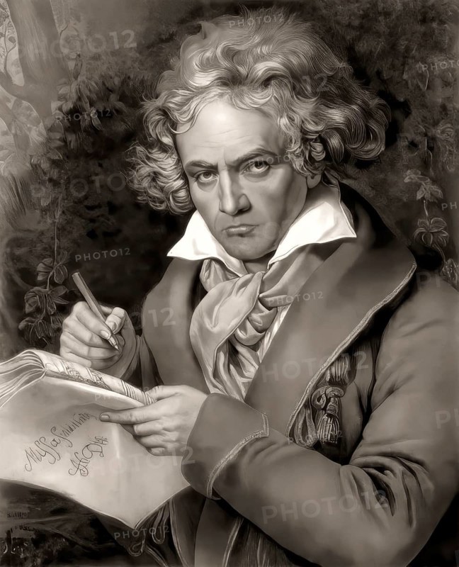 Ludwig van Beethoven with the manuscript of the Missa solemnis, digitally edited based on a painting by Joseph Karl Stieler, 1820