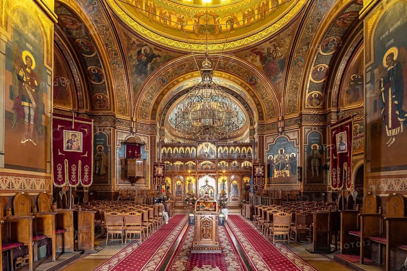 Interior of the Orthodox Cathedral in Medias or Medias, Transylvania, Romania