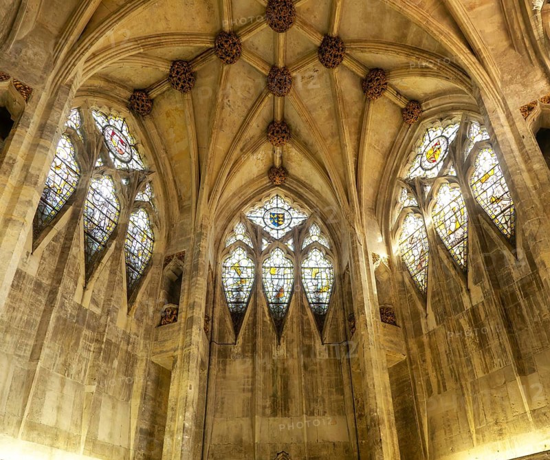 Interior of the unique two-storey hexagonal North Porch, St Mary Redcliffe Church, Bristol, England, UK
