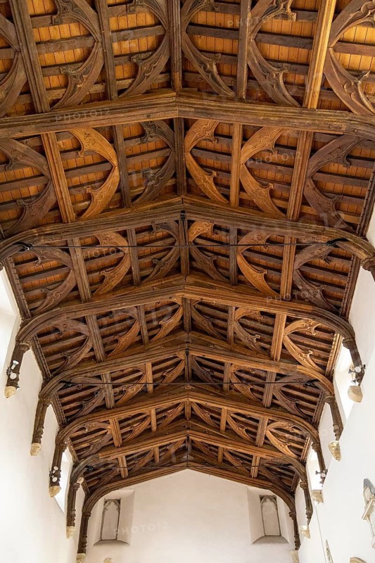 Ceiling, interior view, St Mary's Church, Bibury, The Cotswolds, England, Great Britain