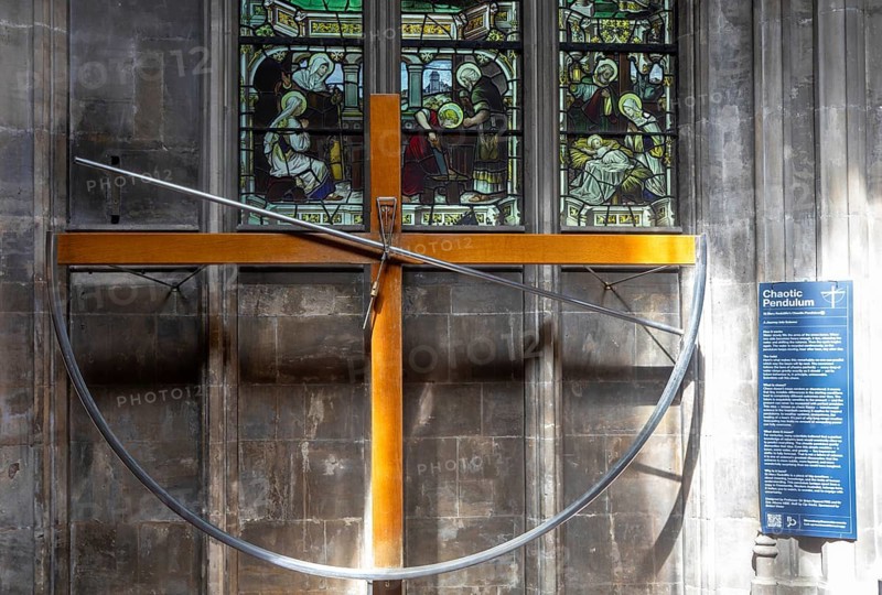The Chaotic Pendulum, St Mary Redcliffe Church, Bristol, England, UK water-powered mechanical sculpture built by Robert Knight 1997