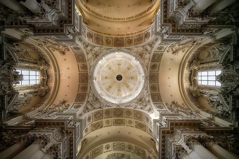 Interior view, ceiling with dome based on St. Peter's Basilica in Rome, Theatine Church, officially St. Cajetan and Adelaide, Munich, Bavaria, Germany