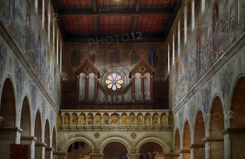 Interior photo of the organ in the gallery, St. John's Church, also St. John's Church, Schwäbisch Gmünd, Baden-Württemberg, Germany