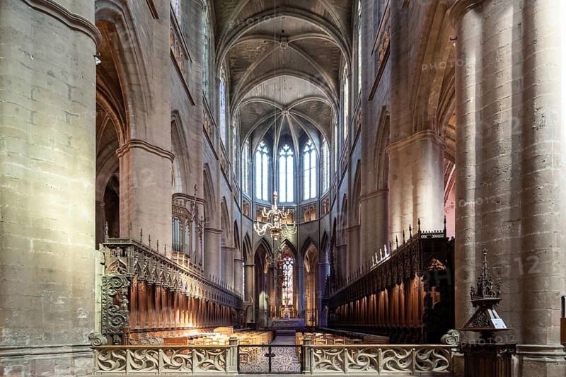 Rodez. Gothic Cathedral of Notre-Dame, the nave and the chancel. Aveyron. Occitanie. France