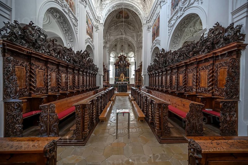 Choir stalls, end of the 17th century, in the Baumgartenberg Abbey and Parish Church, Gothic architecture, baroqued by Carlo Antonio Carlone from 1684 to 1718, Baumgartenberg, Upper Austria