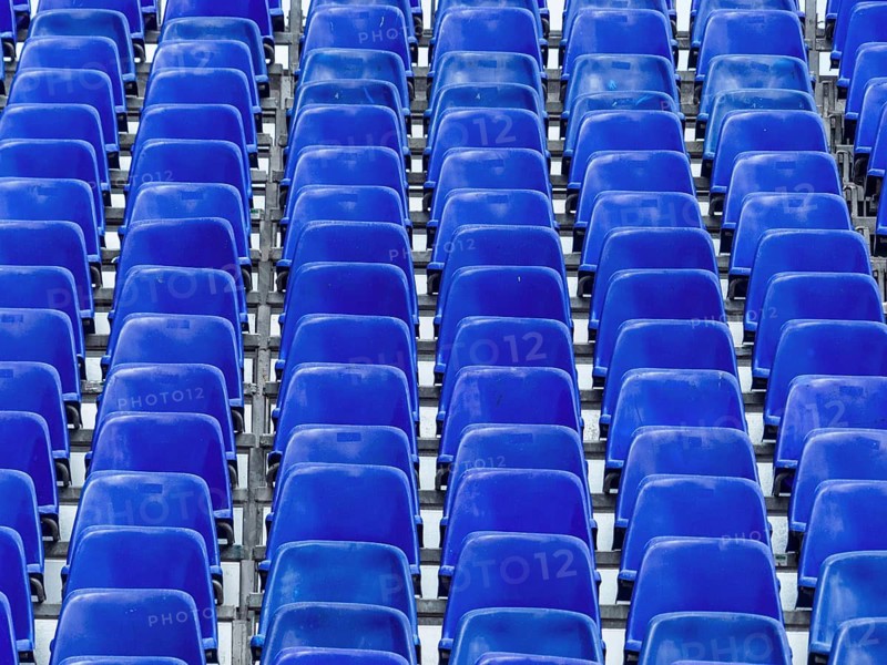 Football stadium, stand with blue chairs, symbolic photo for background, events, infrastructure, Vienna, Austria