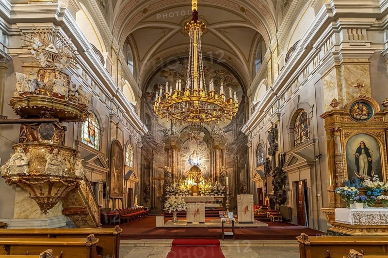 Interior of the Holy Trinity Catholic Parish Church in Sibiu or Sibiu, Transylvania, Romania