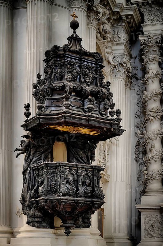 Interior view, pulpit, Theatine Church, officially St. Kajetan and Adelaide, Munich, Bavaria, Germany