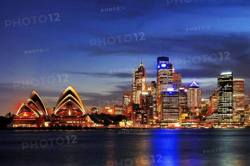 Sydney skyline with Sydney Opera 2 during blue hour, Circular Quay, Sydney Cove, Sydney, New South Wales, Australia Sydney, New South Wales, Australia