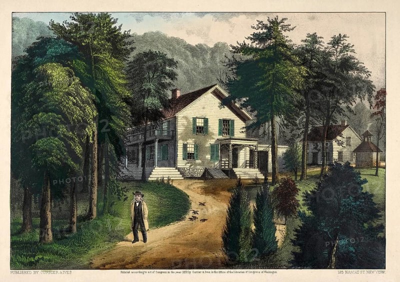 The hand-colored image shows the rural estate of the famous newspaper publisher and politician Horace Greeley in Chappaqua, New York, 1872, authentic, digitally restored reproduction in high resolution from a 19th-century original, exact date of presentation unknown, American history, historical
