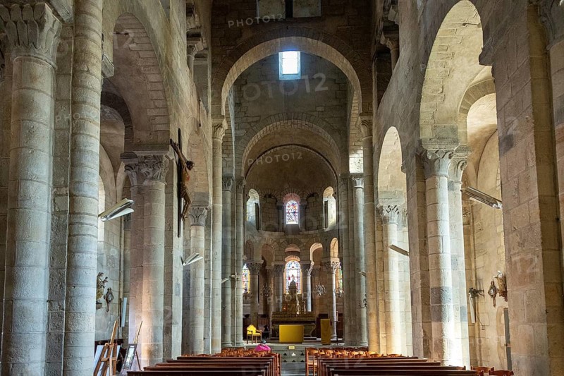 Interior of the romanesque church of Saint Saturnin. Puy de Dome. Auvergne Rhone Alpes. France