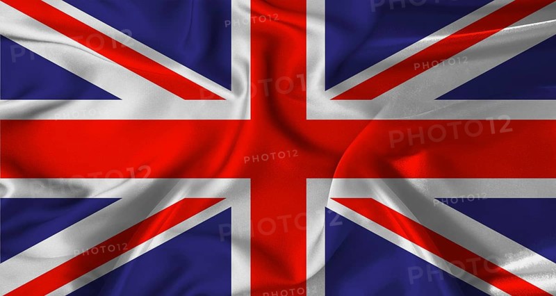 Colorful flag of United Kingdom with silky fabric texture waving. Realistic United Kingdom flag waving