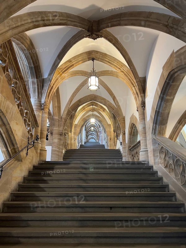 Stairway with vaulted ceiling, City Hall, Munich Upper Bavaria, Bavaria, Germany