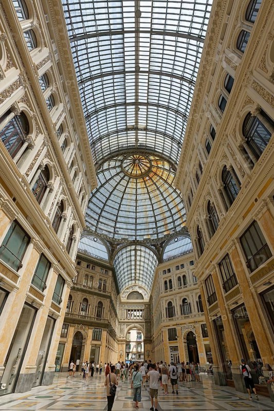 Galleria Umberto I with passers-by, historic shopping arcade with glass roofs and dome, Naples, Province of Campania, Italy