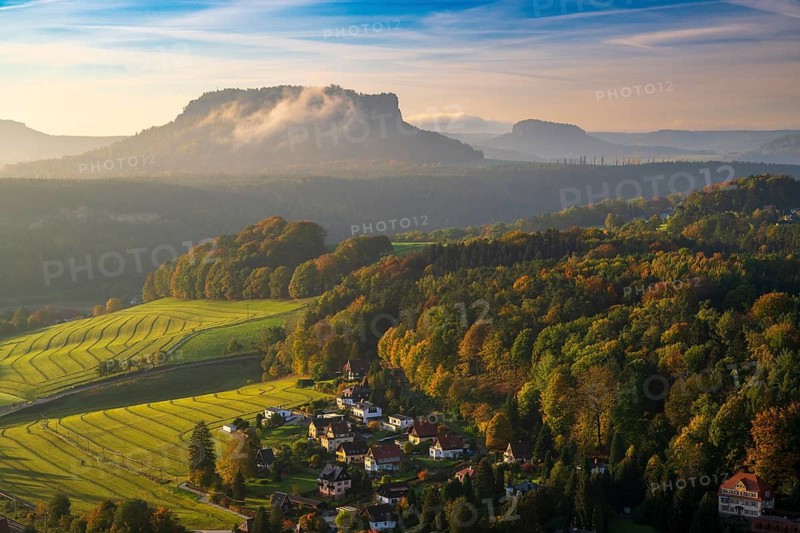Autumn in the Elbe Sandstone Mountains in the Saxon Switzerland National Park, Lohmen, Saxony, Germany