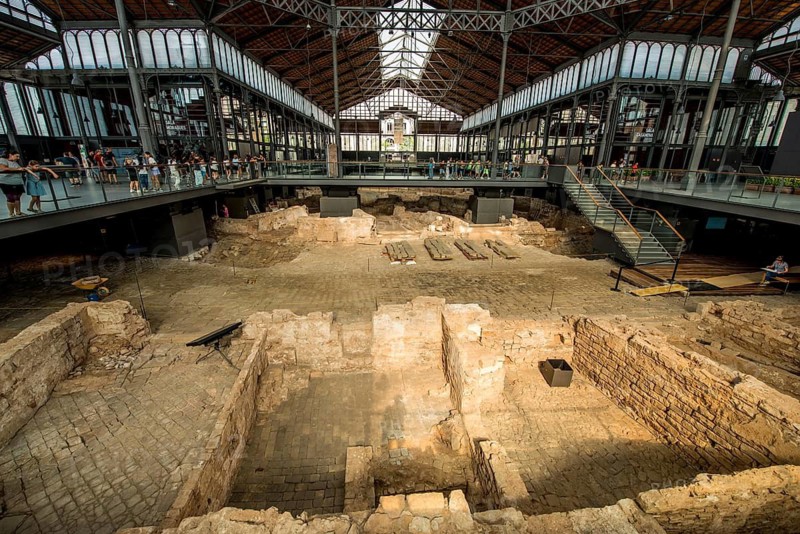 The ruins of an old marketplace at the El Born Cultural and Memorial Centre archeological site and museum, Barcelona, Spain