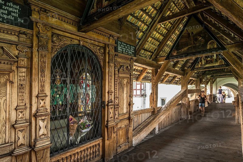 Historic wooden bridge over the Reuss, Spreuer Bridge, Lucerne, Lake Lucerne, Canton of Lucerne, Switzerland