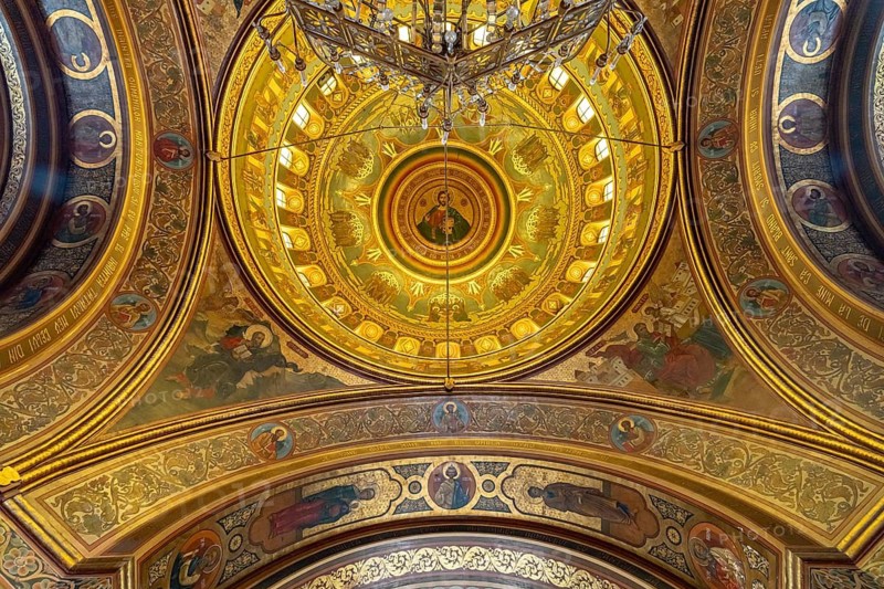 Dome in the interior of the Orthodox Cathedral in Medias or Medias, Transylvania, Romania